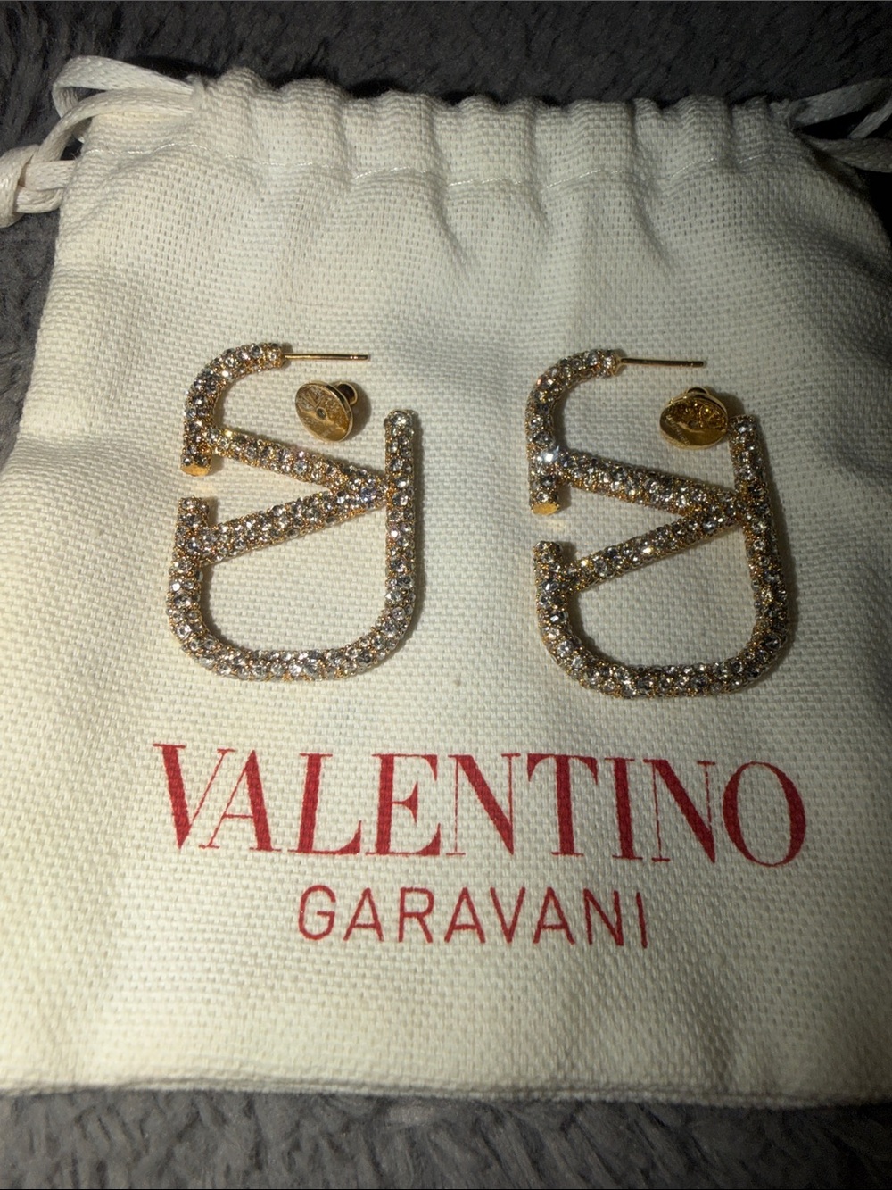 Preloved Valentino Garavani Gold VLOGO Drop Swarovski Crystal box n dust bag.